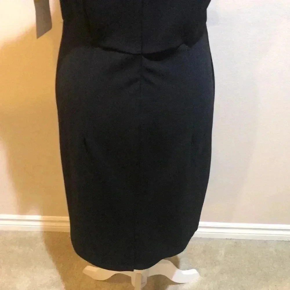 NWT Nina Leonard Black Ruffled Cold Shoulder Dress w/Back Slit Pleated Front-M - Picture 8 of 10